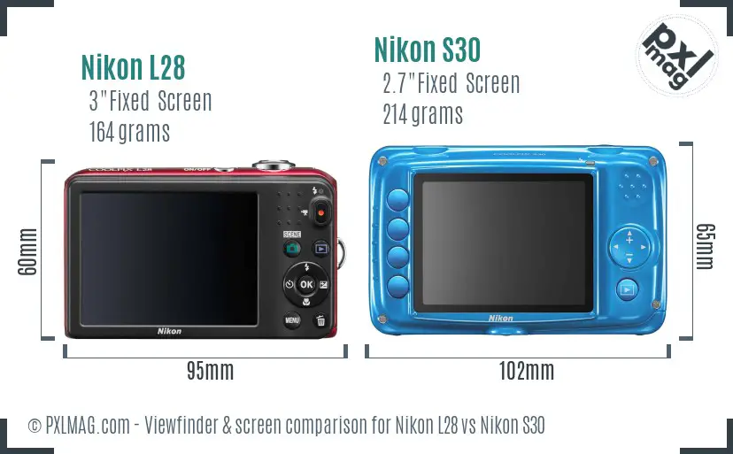 Nikon L28 vs Nikon S30 Screen and Viewfinder comparison