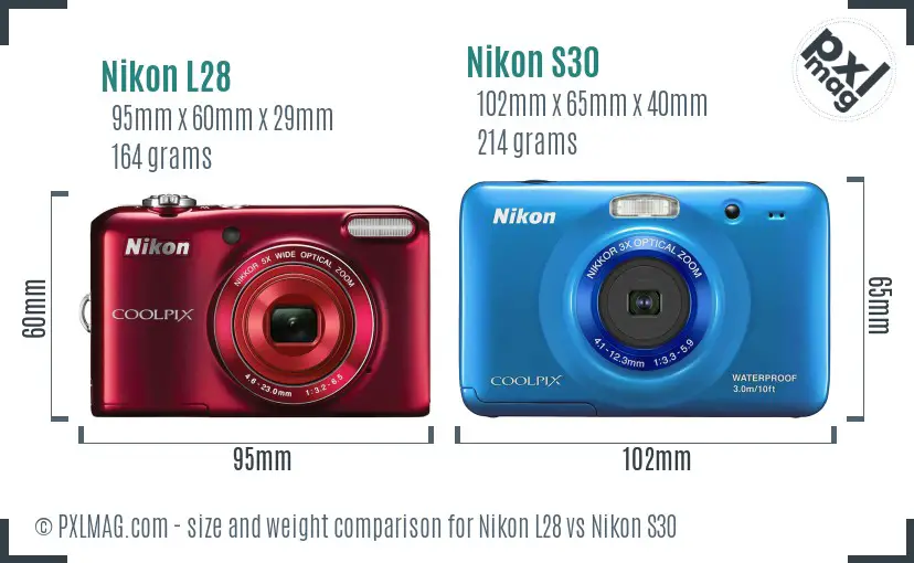 Nikon L28 vs Nikon S30 size comparison
