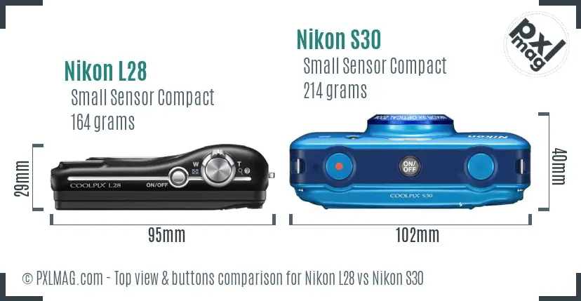 Nikon L28 vs Nikon S30 top view buttons comparison