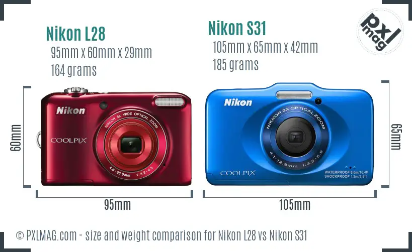 Nikon L28 vs Nikon S31 size comparison