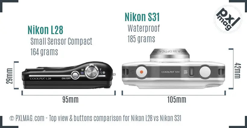 Nikon L28 vs Nikon S31 top view buttons comparison