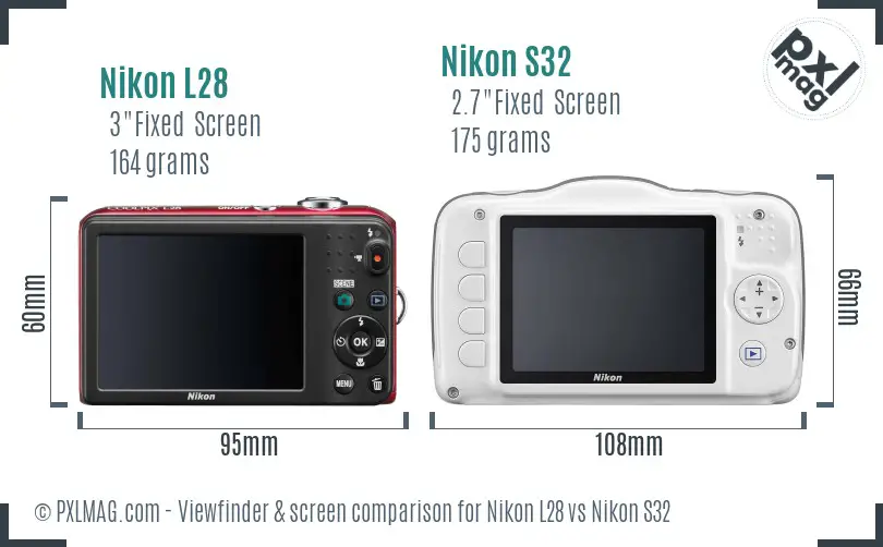 Nikon L28 vs Nikon S32 Screen and Viewfinder comparison