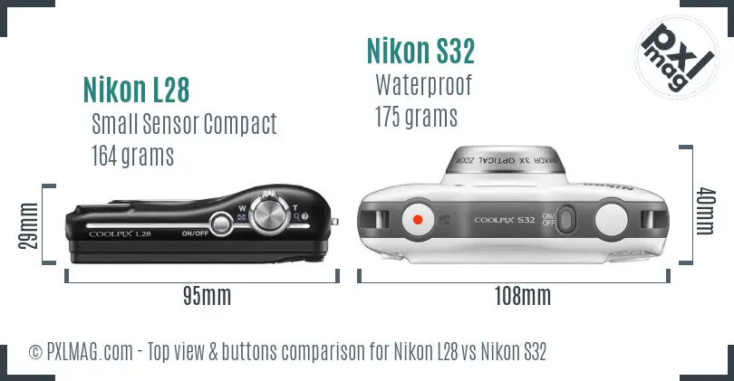 Nikon L28 vs Nikon S32 top view buttons comparison