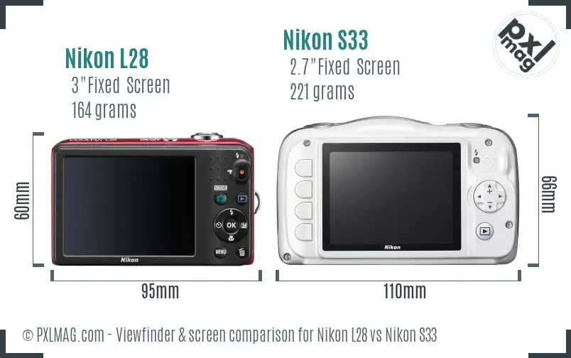 Nikon L28 vs Nikon S33 Screen and Viewfinder comparison