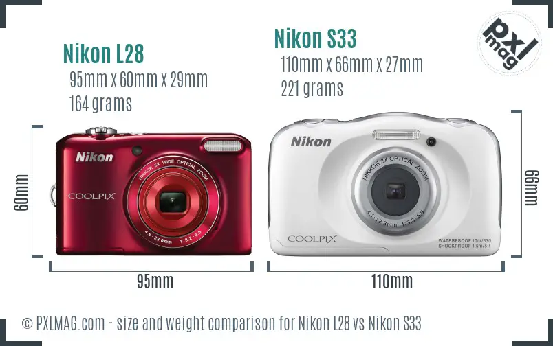 Nikon L28 vs Nikon S33 size comparison