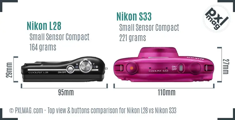 Nikon L28 vs Nikon S33 top view buttons comparison