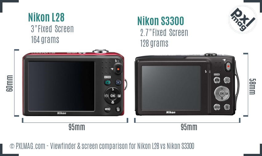 Nikon L28 vs Nikon S3300 Screen and Viewfinder comparison