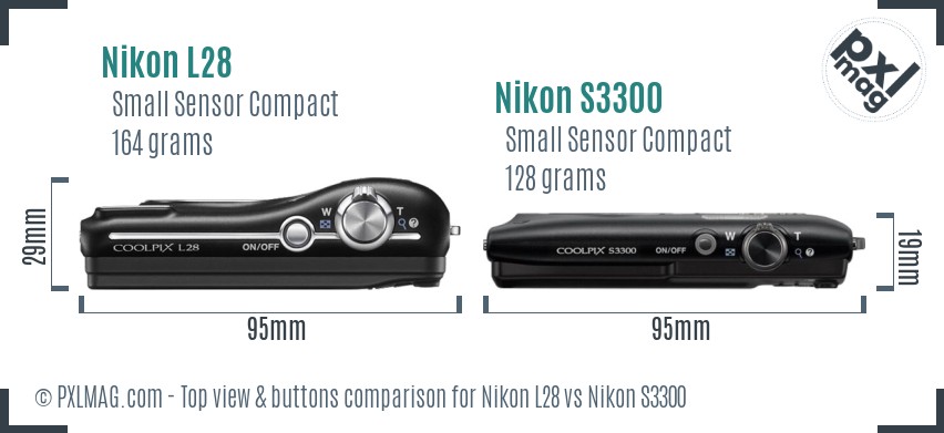 Nikon L28 vs Nikon S3300 top view buttons comparison