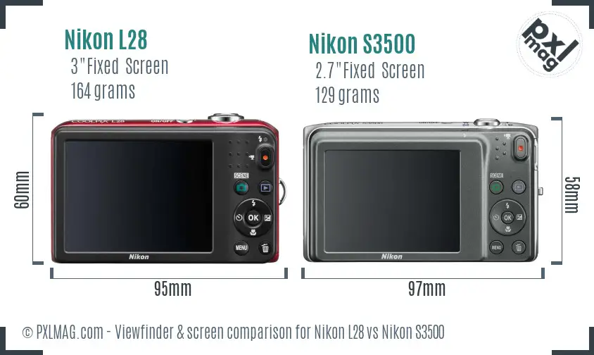 Nikon L28 vs Nikon S3500 Screen and Viewfinder comparison