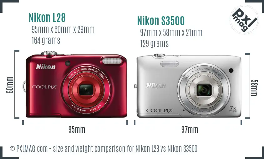 Nikon L28 vs Nikon S3500 size comparison