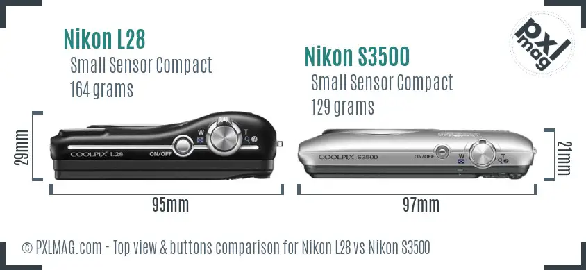 Nikon L28 vs Nikon S3500 top view buttons comparison