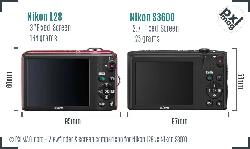 Nikon L28 vs Nikon S3600 Screen and Viewfinder comparison