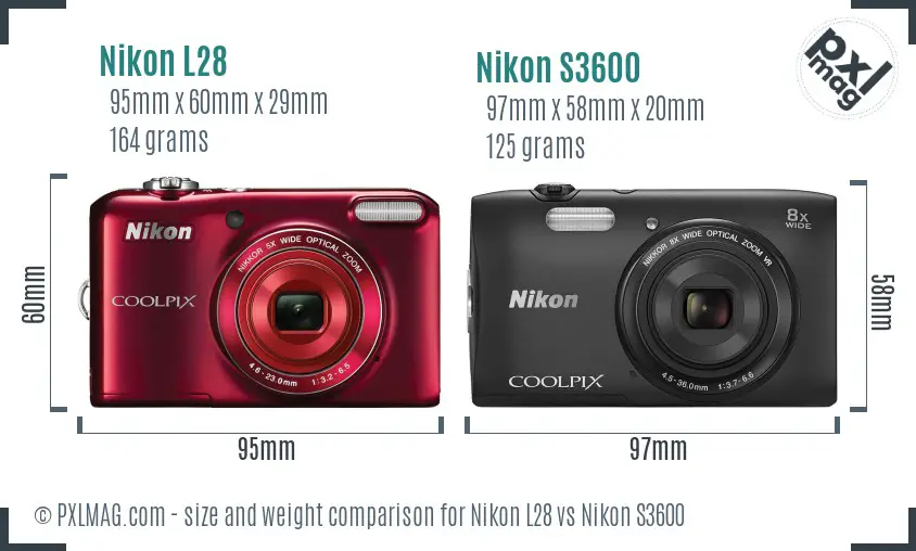 Nikon L28 vs Nikon S3600 size comparison