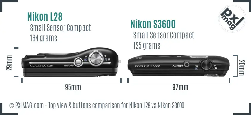 Nikon L28 vs Nikon S3600 top view buttons comparison