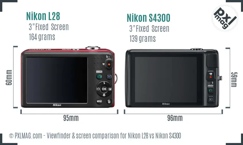 Nikon L28 vs Nikon S4300 Screen and Viewfinder comparison