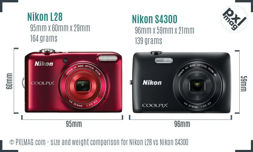 Nikon L28 vs Nikon S4300 size comparison