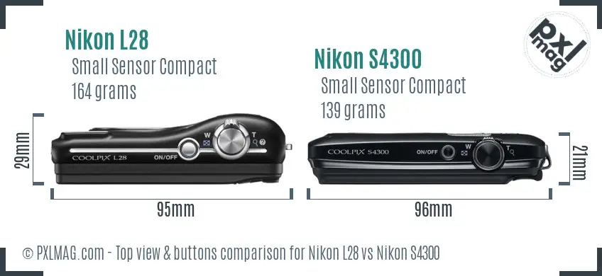 Nikon L28 vs Nikon S4300 top view buttons comparison