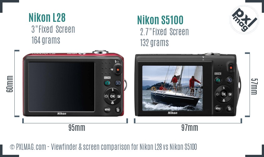 Nikon L28 vs Nikon S5100 Screen and Viewfinder comparison