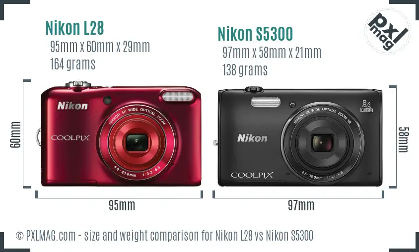 Nikon L28 vs Nikon S5300 size comparison Nikon L28 vs Nikon S5300 size comparison