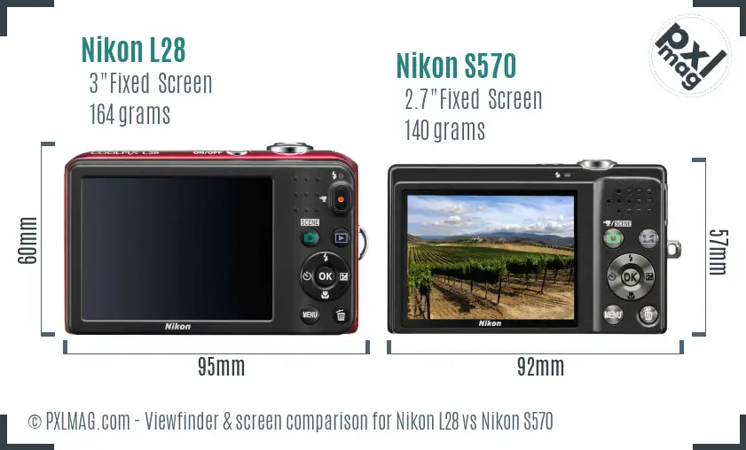 Nikon L28 vs Nikon S570 Screen and Viewfinder comparison