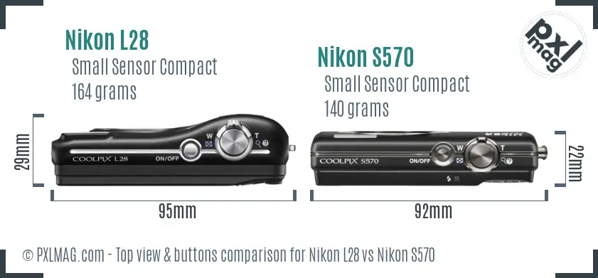 Nikon L28 vs Nikon S570 top view buttons comparison