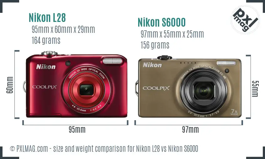 Nikon L28 vs Nikon S6000 size comparison Nikon L28 vs Nikon S6000 size comparison