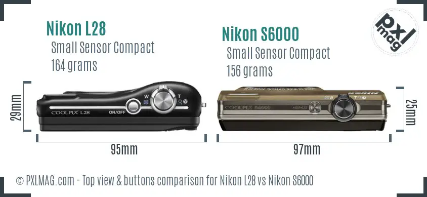 Nikon L28 vs Nikon S6000 top view buttons comparison Nikon L28 vs Nikon S6000 top view buttons comparison