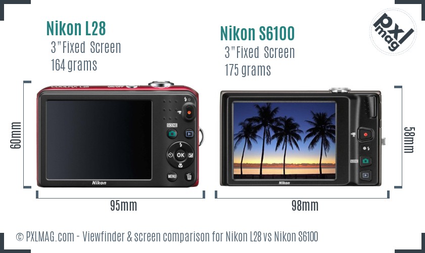 Nikon L28 vs Nikon S6100 Screen and Viewfinder comparison
