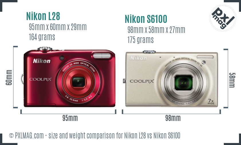 Nikon L28 vs Nikon S6100 size comparison