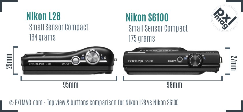 Nikon L28 vs Nikon S6100 top view buttons comparison