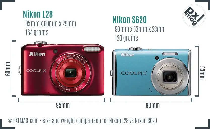 Nikon L28 vs Nikon S620 size comparison