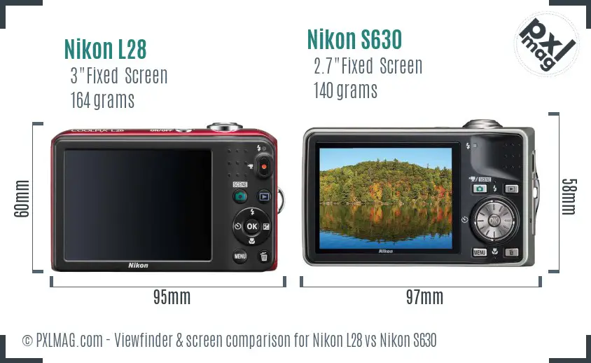 Nikon L28 vs Nikon S630 Screen and Viewfinder comparison