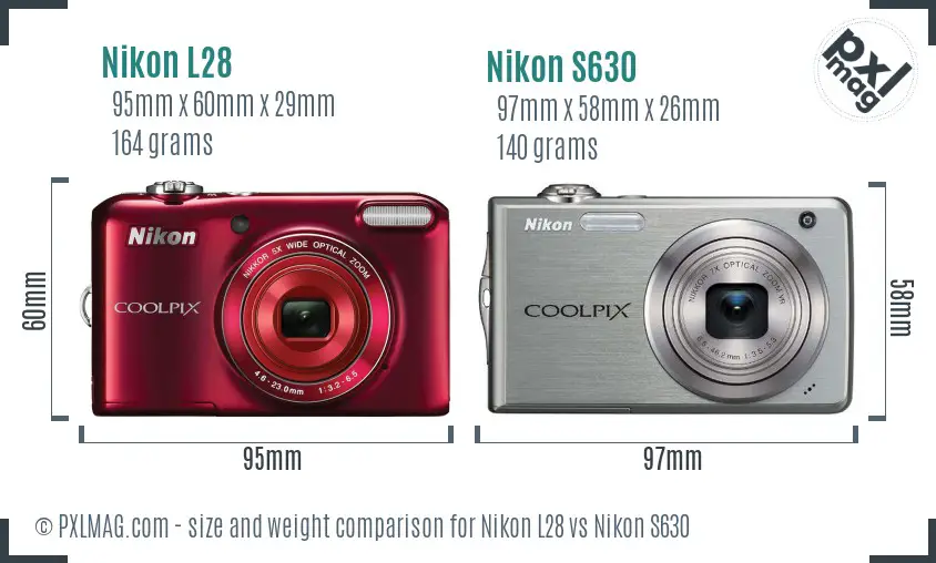 Nikon L28 vs Nikon S630 size comparison