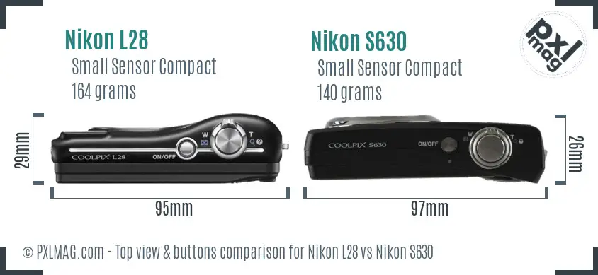 Nikon L28 vs Nikon S630 top view buttons comparison