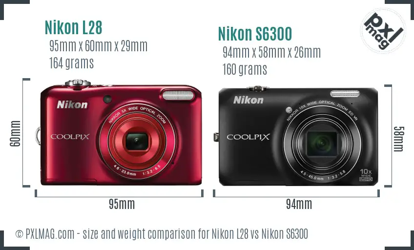Nikon L28 vs Nikon S6300 size comparison