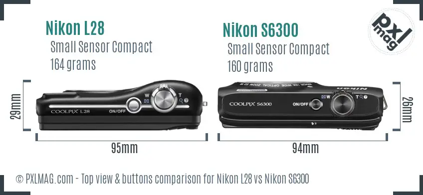 Nikon L28 vs Nikon S6300 top view buttons comparison