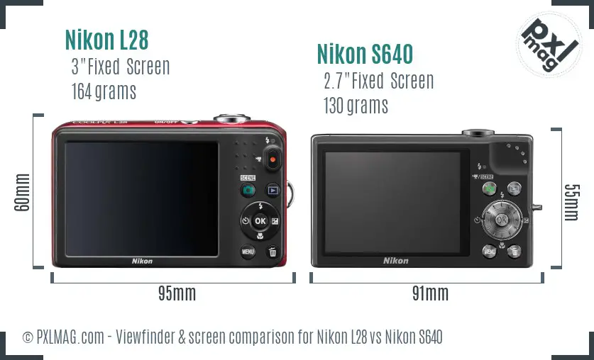 Nikon L28 vs Nikon S640 Screen and Viewfinder comparison