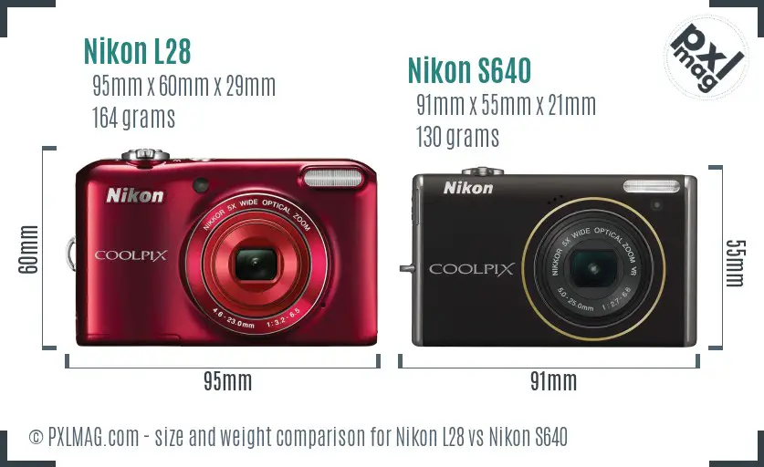 Nikon L28 vs Nikon S640 size comparison