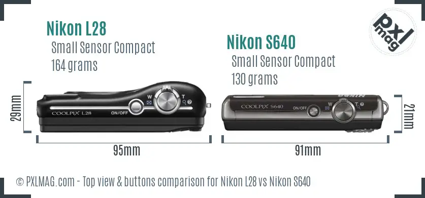Nikon L28 vs Nikon S640 top view buttons comparison