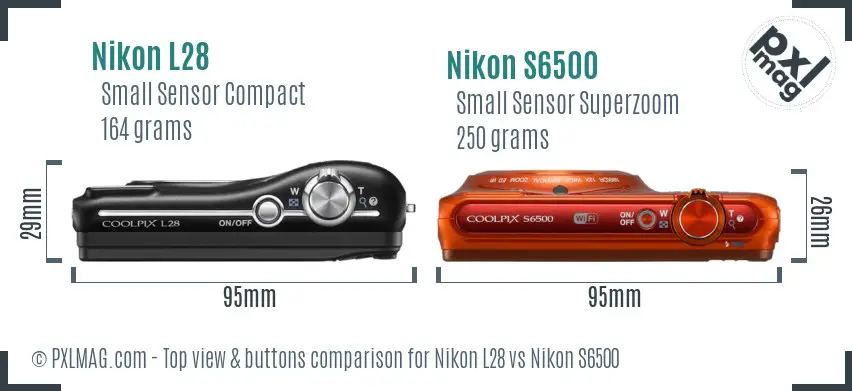 Nikon L28 vs Nikon S6500 top view buttons comparison
