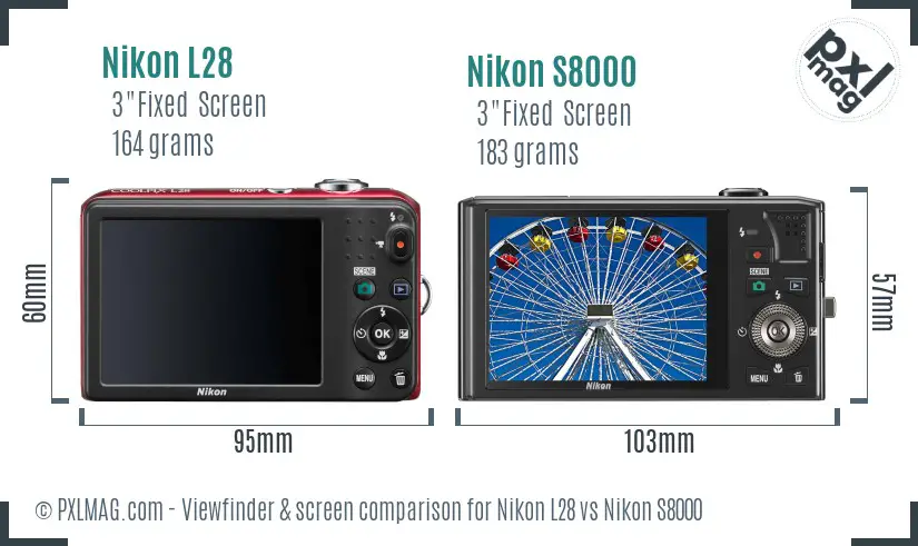 Nikon L28 vs Nikon S8000 Screen and Viewfinder comparison