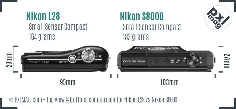 Nikon L28 vs Nikon S8000 top view buttons comparison