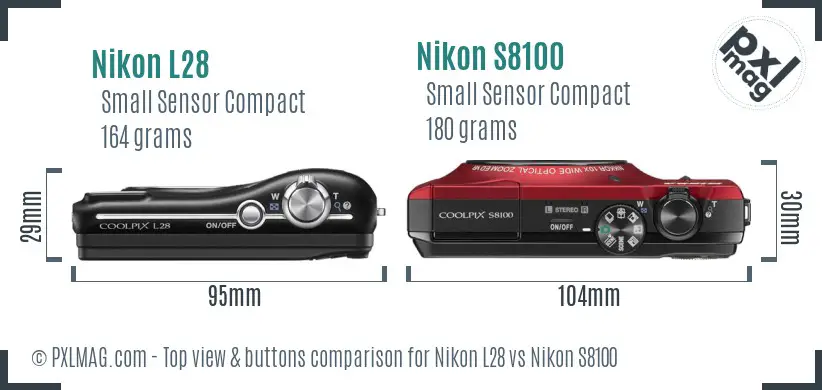 Nikon L28 vs Nikon S8100 top view buttons comparison Nikon L28 vs Nikon S8100 top view buttons comparison