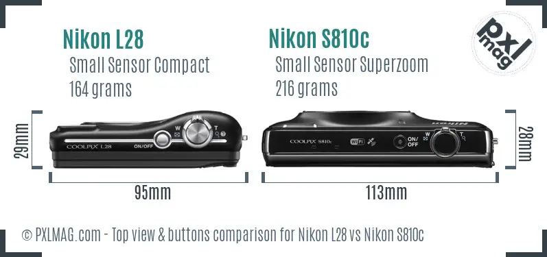 Nikon L28 vs Nikon S810c top view buttons comparison Nikon L28 vs Nikon S810c top view buttons comparison