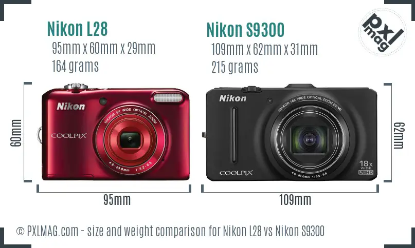 Nikon L28 vs Nikon S9300 size comparison