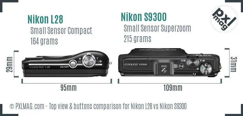 Nikon L28 vs Nikon S9300 top view buttons comparison