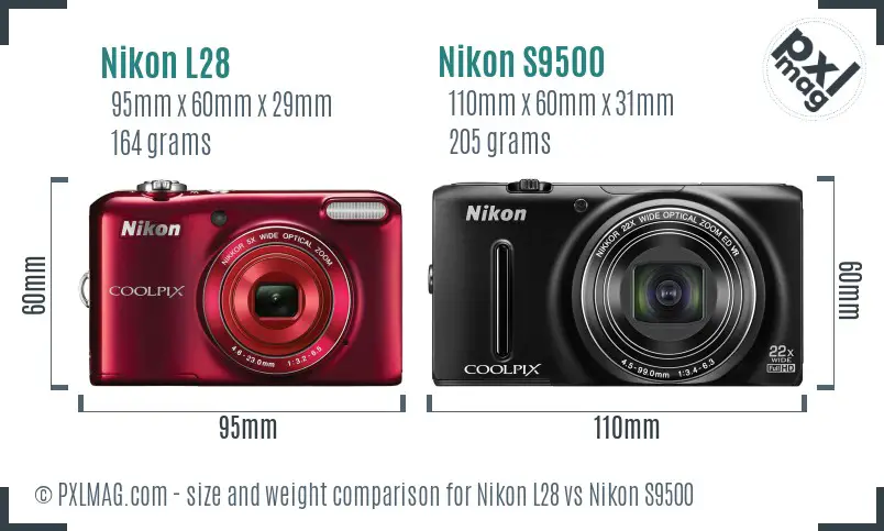 Nikon L28 vs Nikon S9500 size comparison Nikon L28 vs Nikon S9500 size comparison