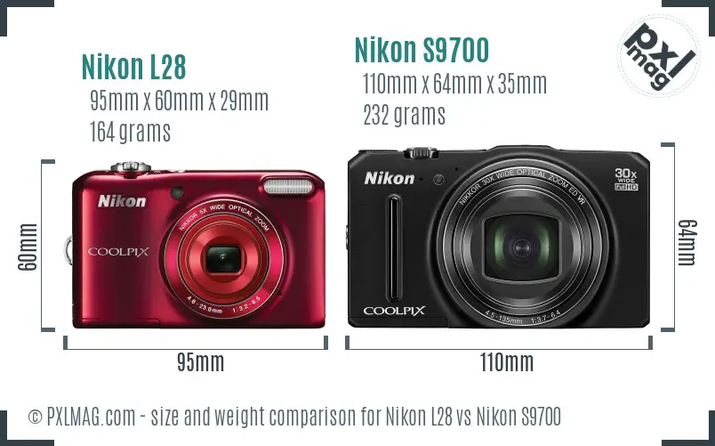 Nikon L28 vs Nikon S9700 size comparison