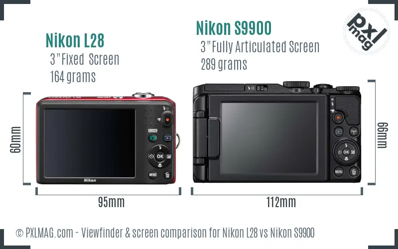 Nikon L28 vs Nikon S9900 Screen and Viewfinder comparison