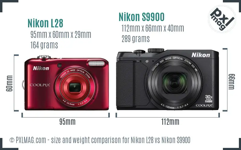 Nikon L28 vs Nikon S9900 size comparison